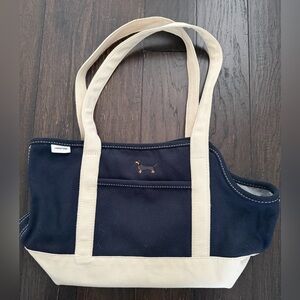 Lands' End Navy and Cream Tote/Carry Daschund Bag